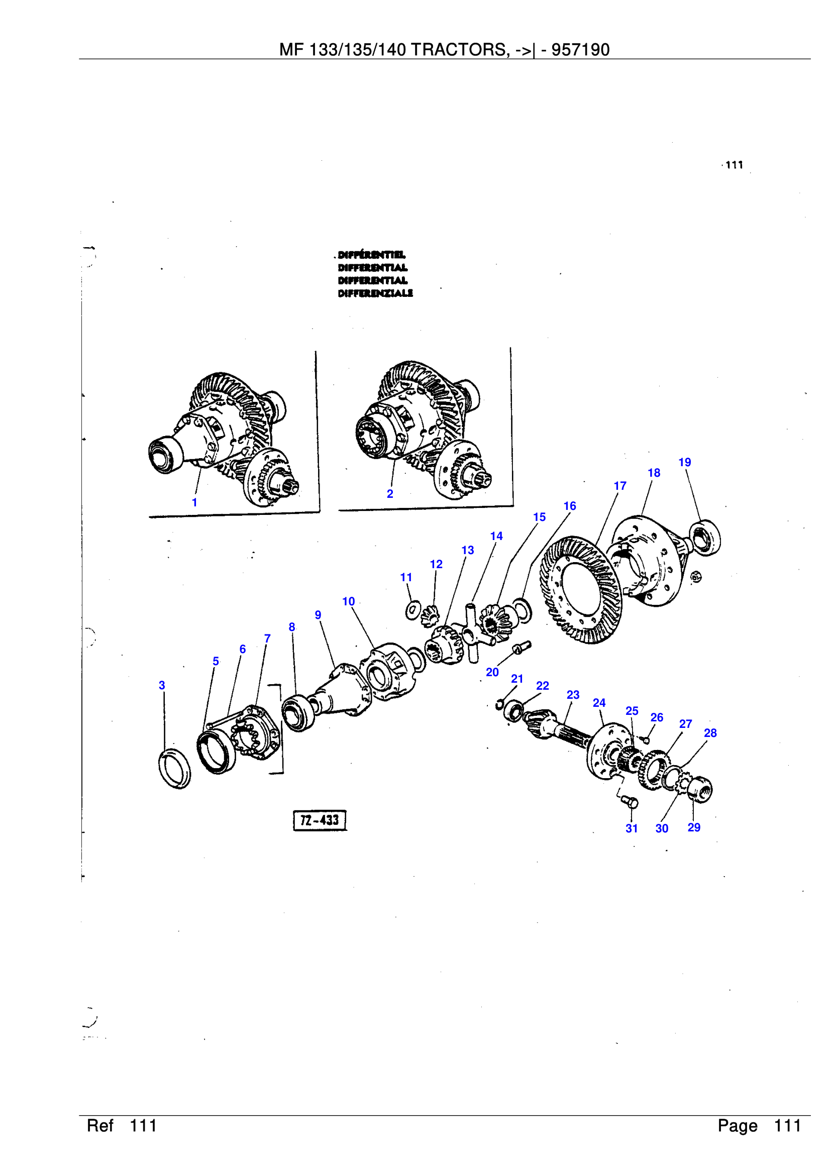 MF 135 differential and rear axle exploded parts diagram