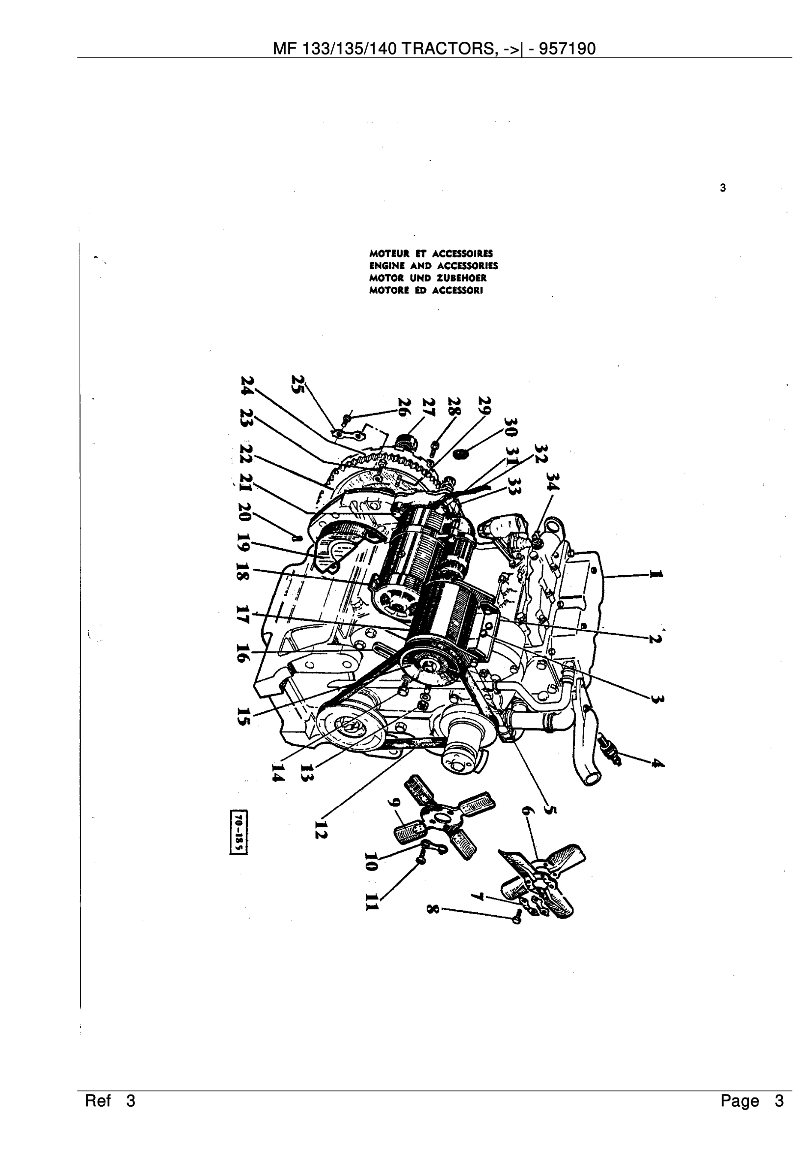 MF 135 engine and accessories exploded parts diagram