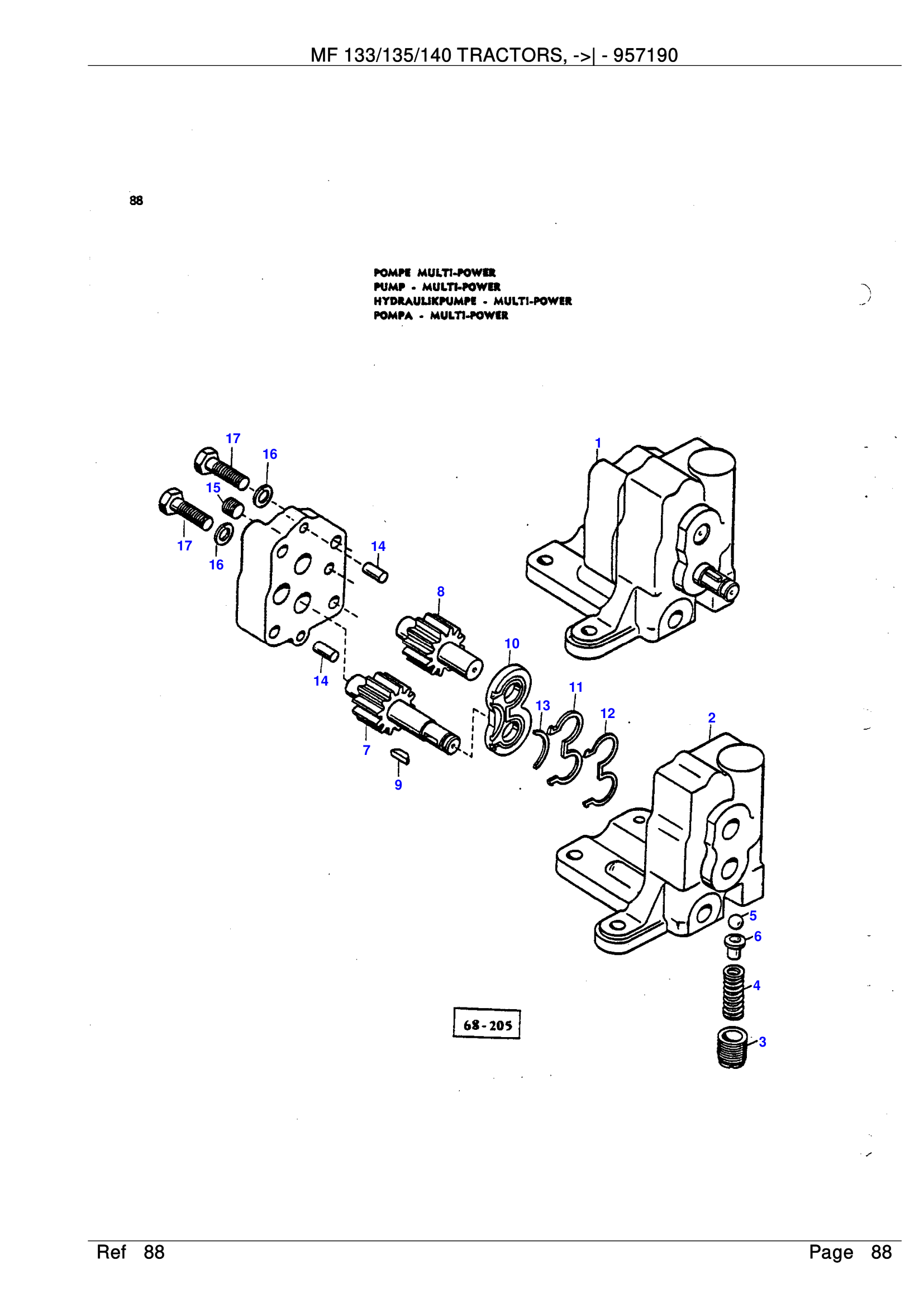 MF 135 hydraulic pump exploded parts diagram